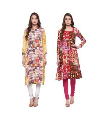 multicoloured crepe straight combo kurti 1