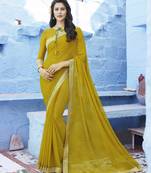 Mustard Embroidered Chiffon Saree With Blouse