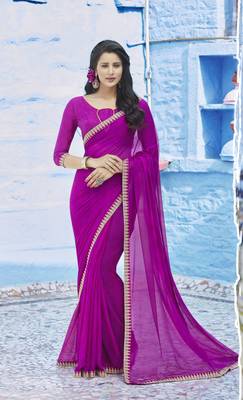 Magenta embroidered chiffon saree with blouse 1