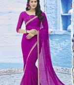 Magenta embroidered chiffon saree with blouse