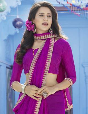 Magenta embroidered chiffon saree with blouse 2