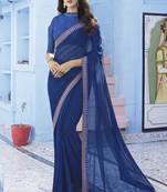 Blue embroidered chiffon saree with blouse
