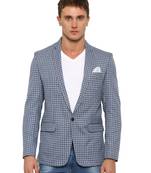 Blue Checkered Single Breasted Casual Men Blazer