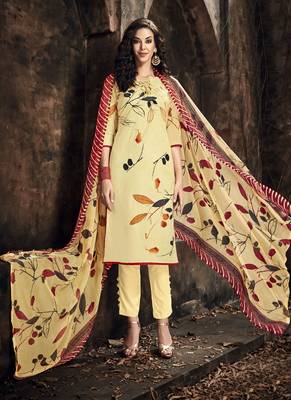 Cream Digital Print Cambric Salwar 1