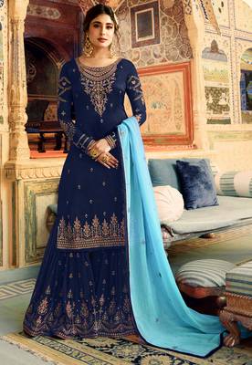 Blue embroidered faux georgette salwar 1