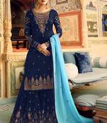 Blue embroidered faux georgette salwar