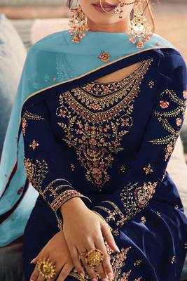 Blue embroidered faux georgette salwar 2