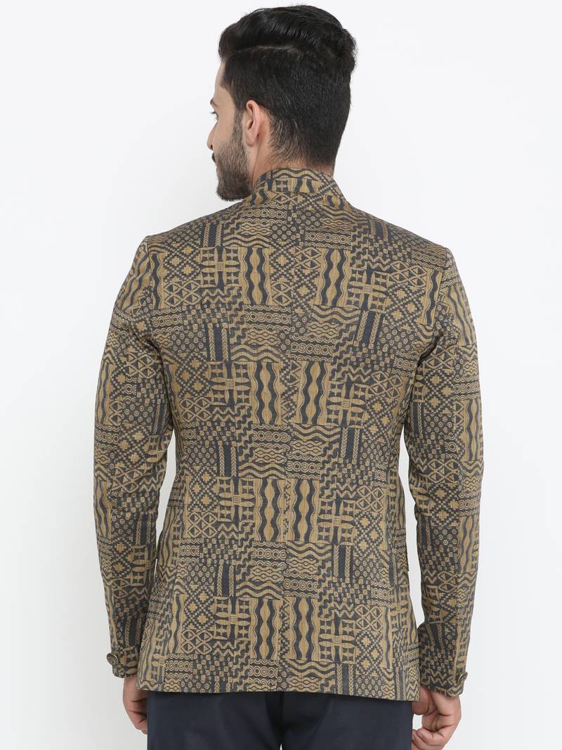 Men's White Printed Single Breasted Party Blazer main image 1