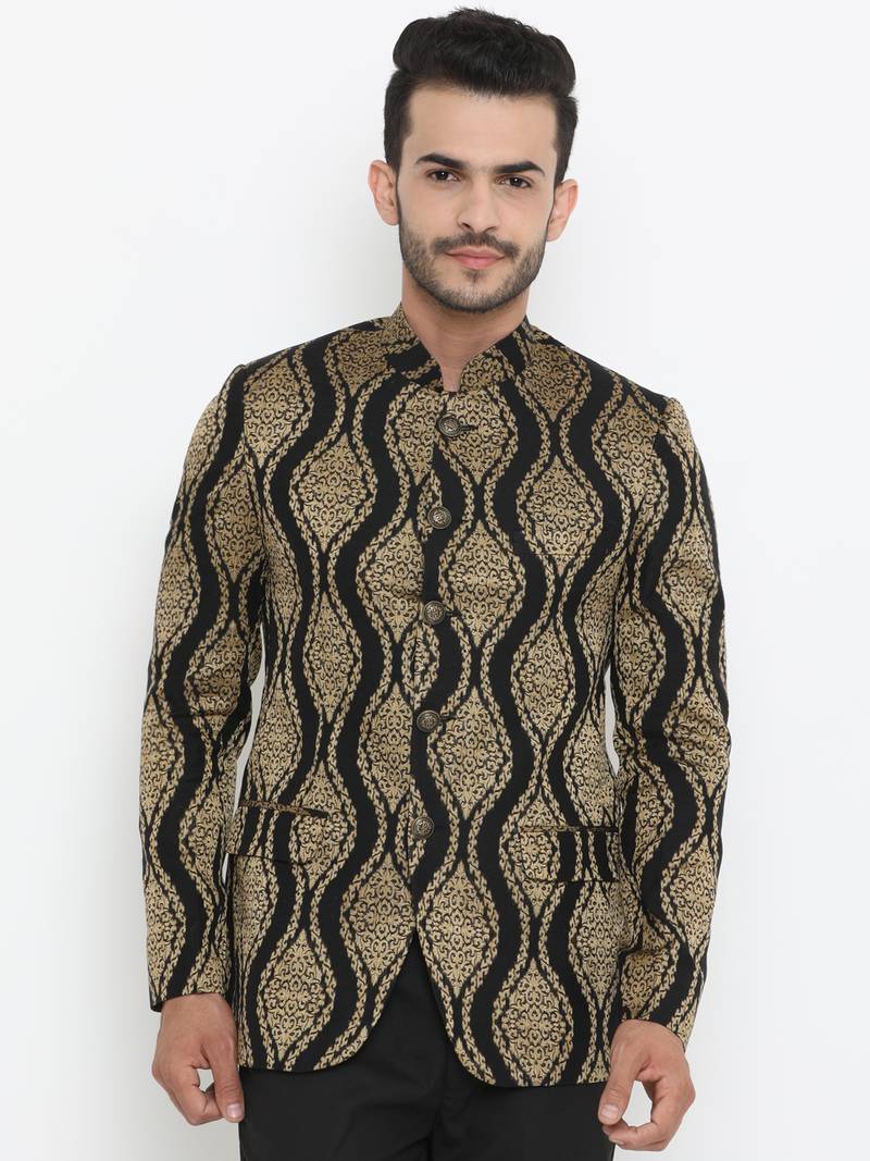 Black Printed Single Breasted Casual Men Blazer