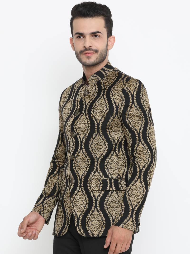 Black Printed Single Breasted Casual Men Blazer