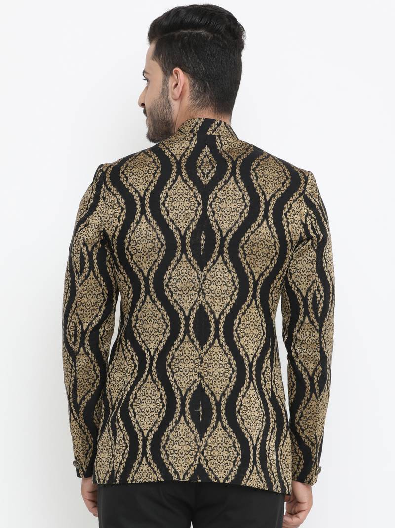 Black Printed Single Breasted Casual Men Blazer