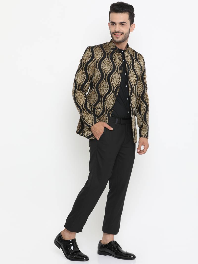 Black Printed Single Breasted Casual Men Blazer
