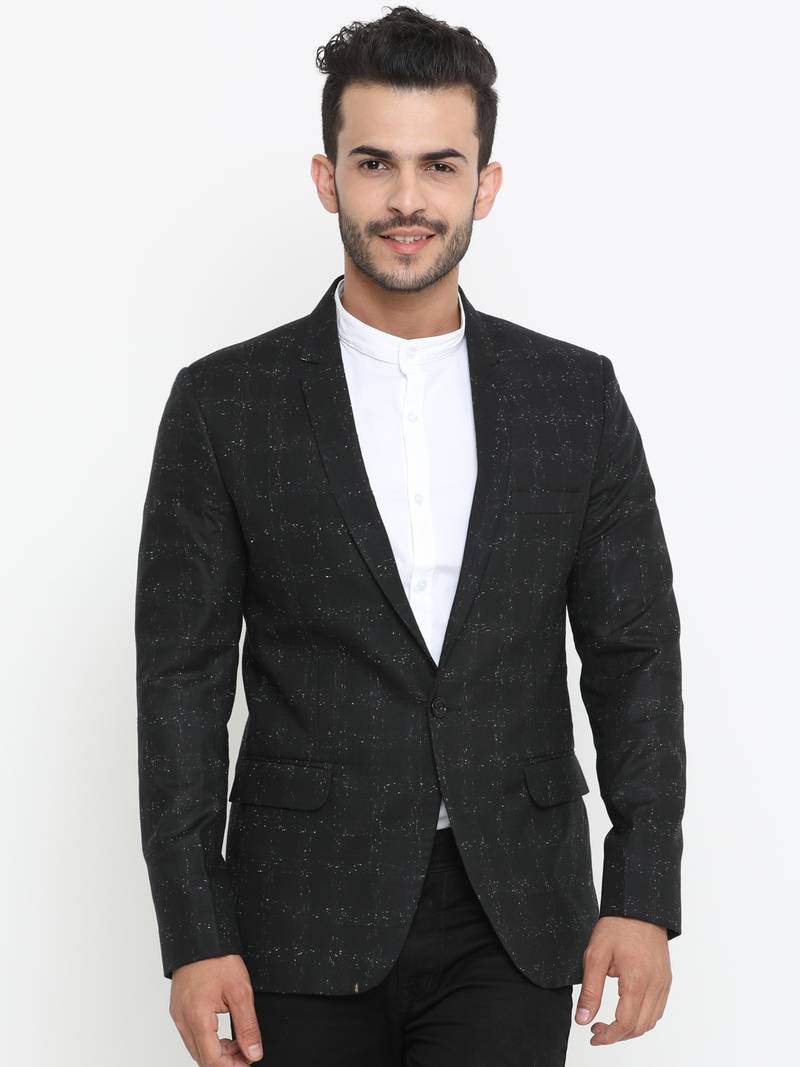 Black Printed Single Breasted Casual Men Blazer