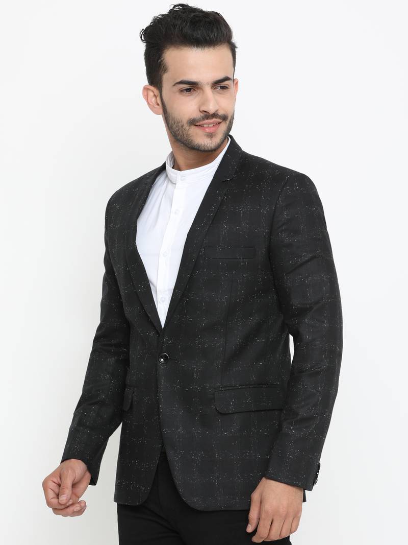 Black Printed Single Breasted Casual Men Blazer