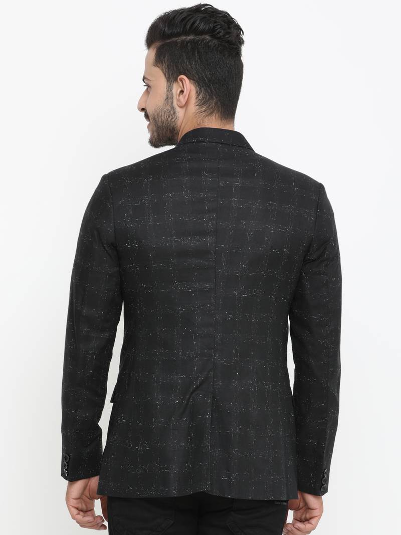 Black Printed Single Breasted Casual Men Blazer