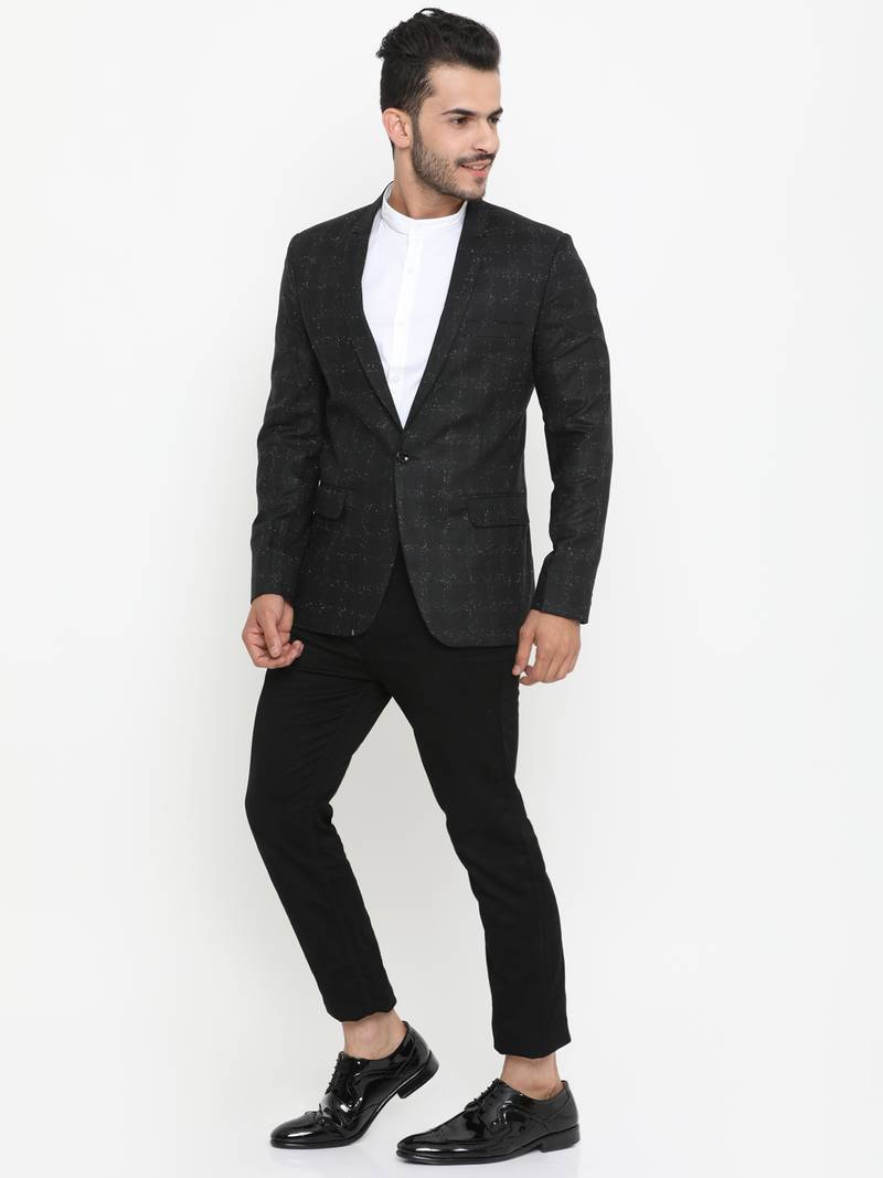 Black Printed Single Breasted Casual Men Blazer