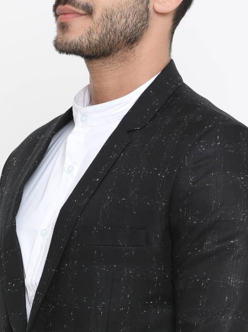 Black Printed Single Breasted Casual Men Blazer