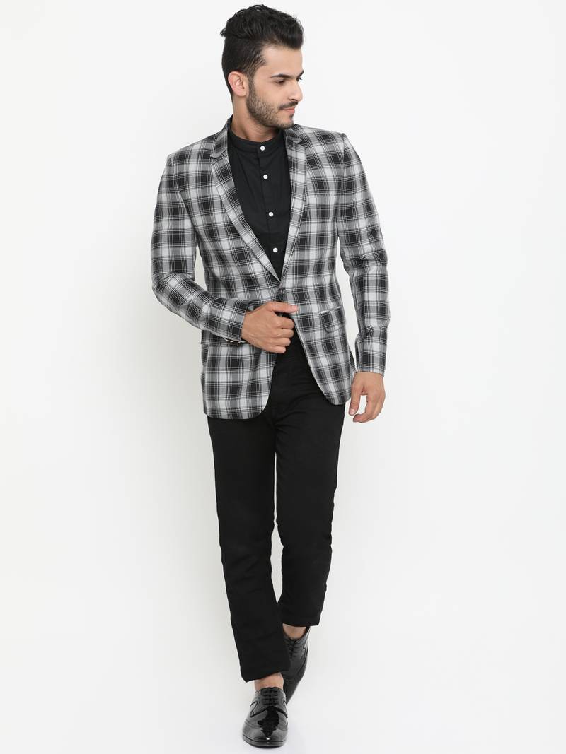 Multicolor Checked Single Breasted Casual Men Blazer
