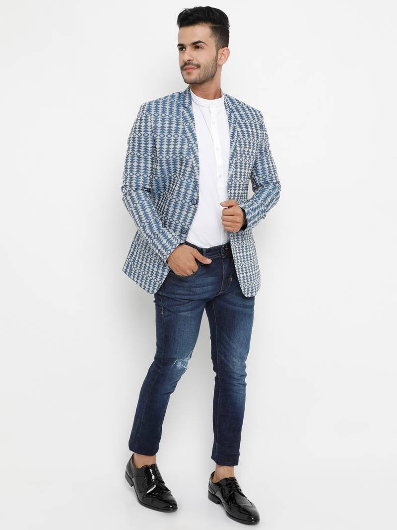 Men's Green Printed Single-Breasted Party Blazer