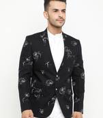 Black Printed Single Breasted Casual Men Blazer
