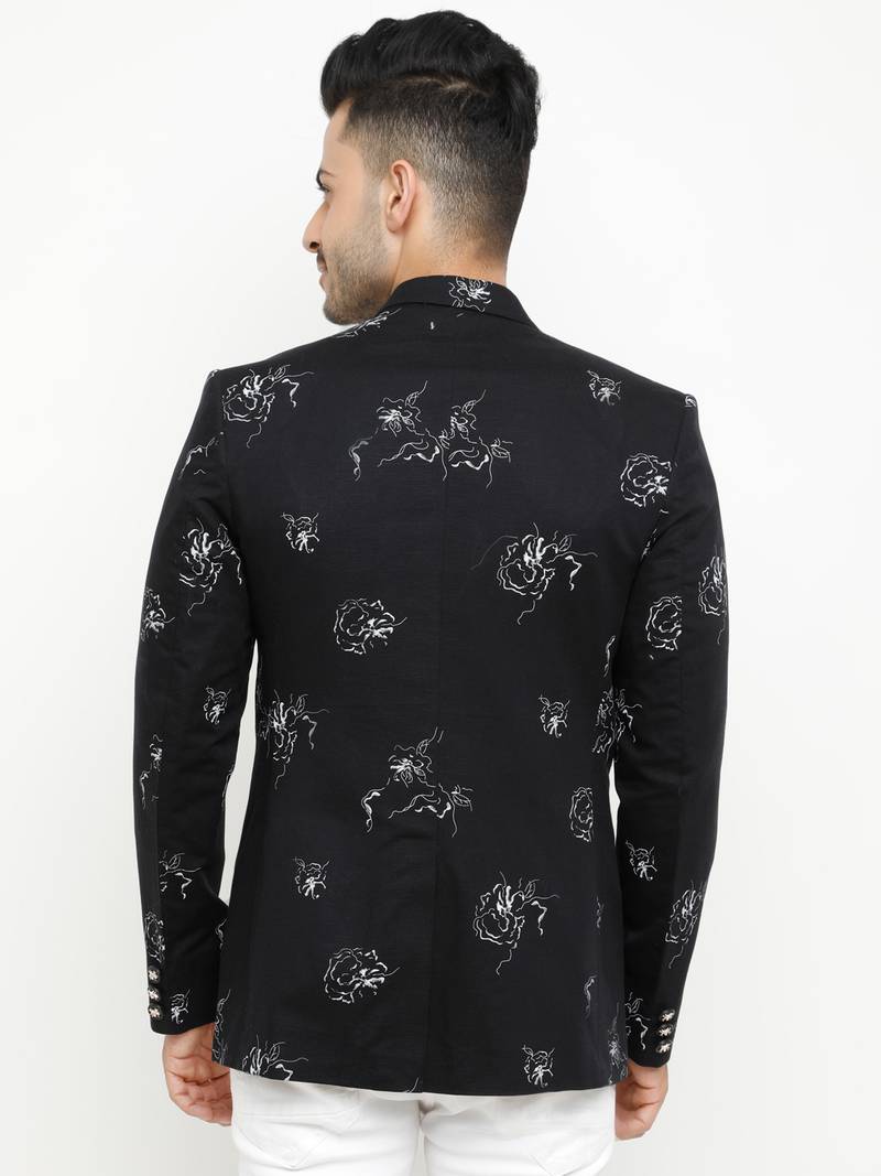 Black Printed Single Breasted Casual Men Blazer
