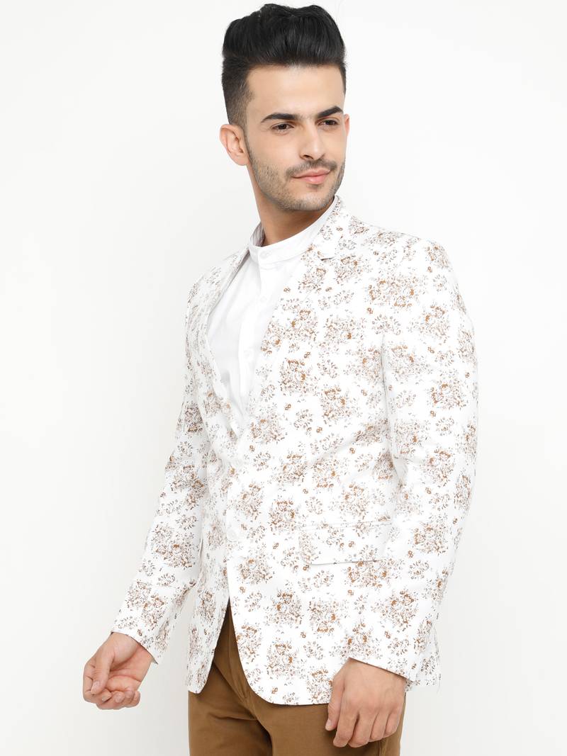 Brown Printed Single Breasted Casual Men Blazer