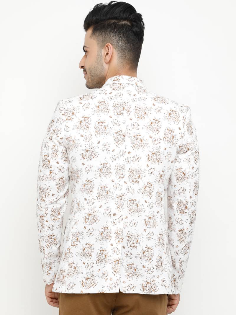 Brown Printed Single Breasted Casual Men Blazer