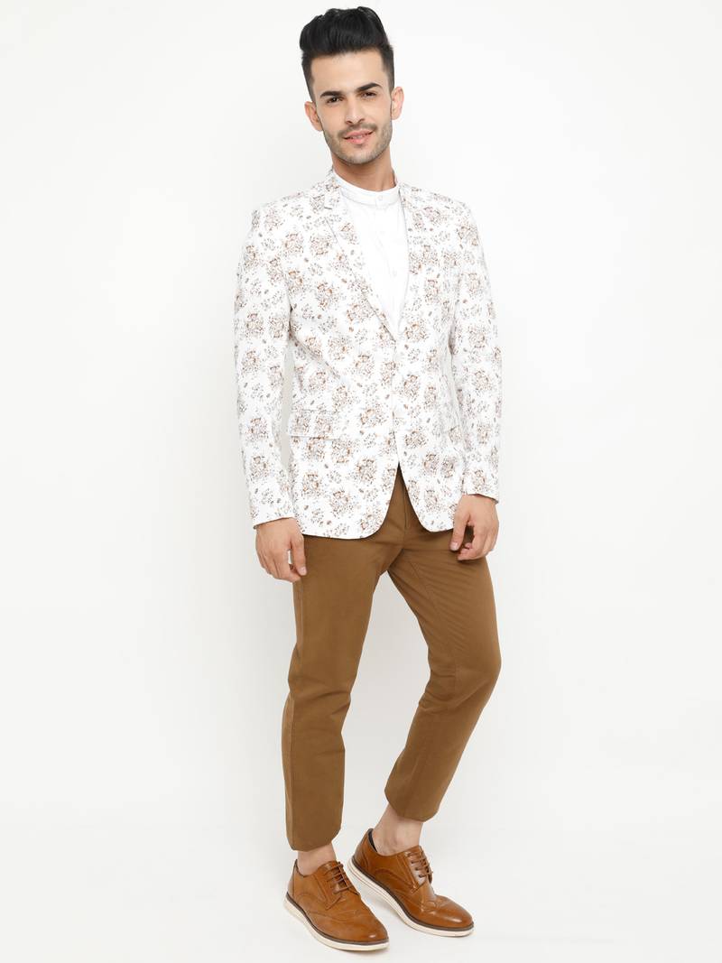 Brown Printed Single Breasted Casual Men Blazer