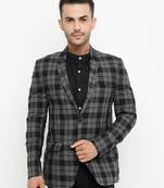 Grey Checked Single Breasted Casual Men Blazer