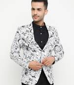 White Printed Single Breasted Casual Men Blazer