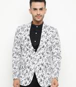 White Printed Single Breasted Casual Men Blazer