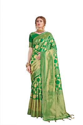 Green woven faux banarasi silk saree with blouse 1