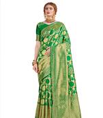 Green woven faux banarasi silk saree with blouse