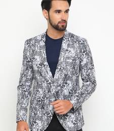 Men White Printed Casual Blazers-SOBLZ-082-8-Offwhite