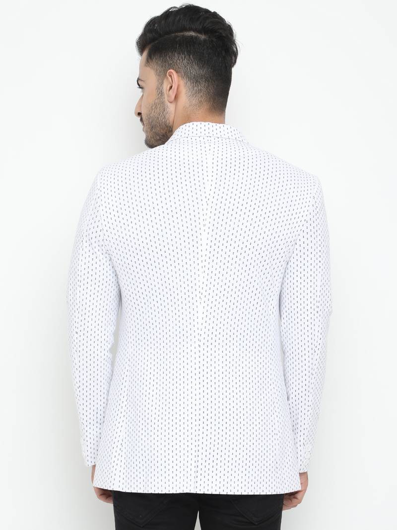 White Printed Single Breasted Casual Men Blazer
