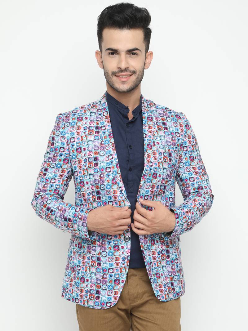 Multicolor Printed Single Breasted Casual Men Blazer