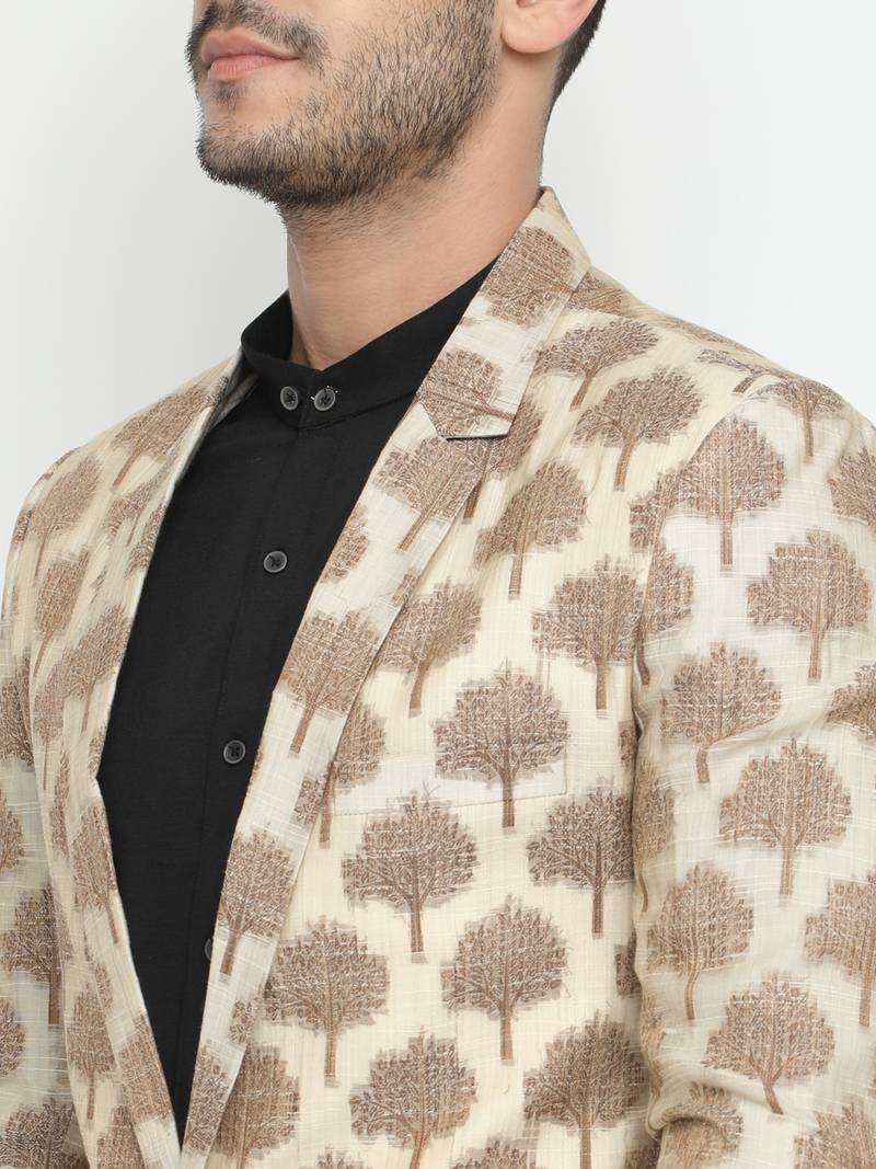 Men's Blue Printed Single-Breasted Blazer
