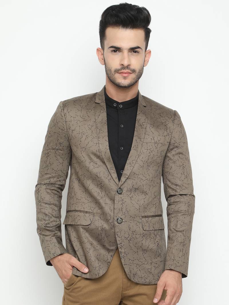 Brown Printed Single Breasted Casual Men Blazer