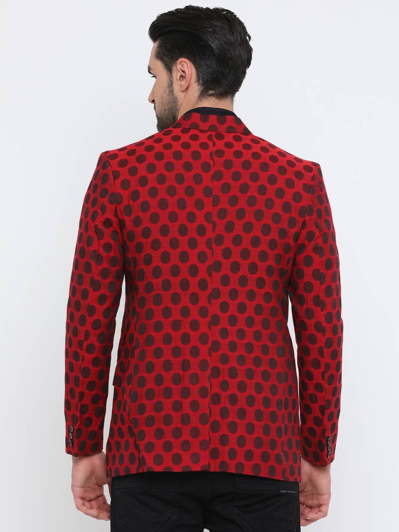 Maroon Printed Single Breasted Casual Men Blazer