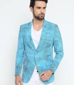 Blue Printed Single Breasted Casual Men Blazer