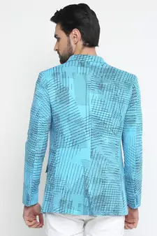 Blue Printed Single Breasted Casual Men Blazer
