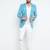 Blue Printed Single Breasted Casual Men Blazer