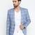 Blue Checked Single Breasted Casual Men Blazer