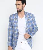 Blue Checked Single Breasted Casual Men Blazer