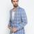 Blue Checked Single Breasted Casual Men Blazer