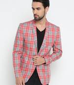Pink Checked Single Breasted Casual Men Blazer