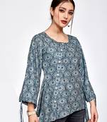 Dark-grey printed polyester short-kurtis