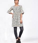 Light-green printed polyester short-kurtis