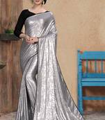 Silver plain silk saree with blouse
