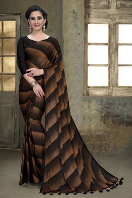 Black plain silk saree with blouse 1